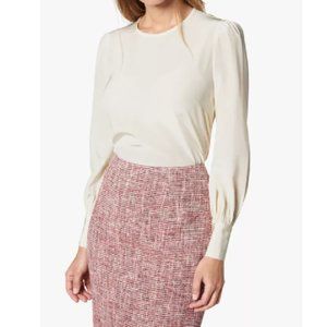 L.K.Bennett Timian Silk Blouse, Cream, Gathered Sleeves